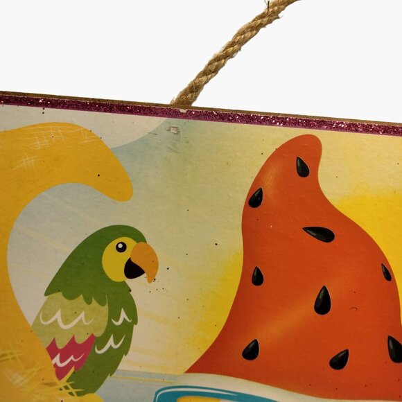 Summer gnome Sign flamingo Parrot Wood Hanging Rope Beachy Coastal Tropical - Picture 9 of 9
